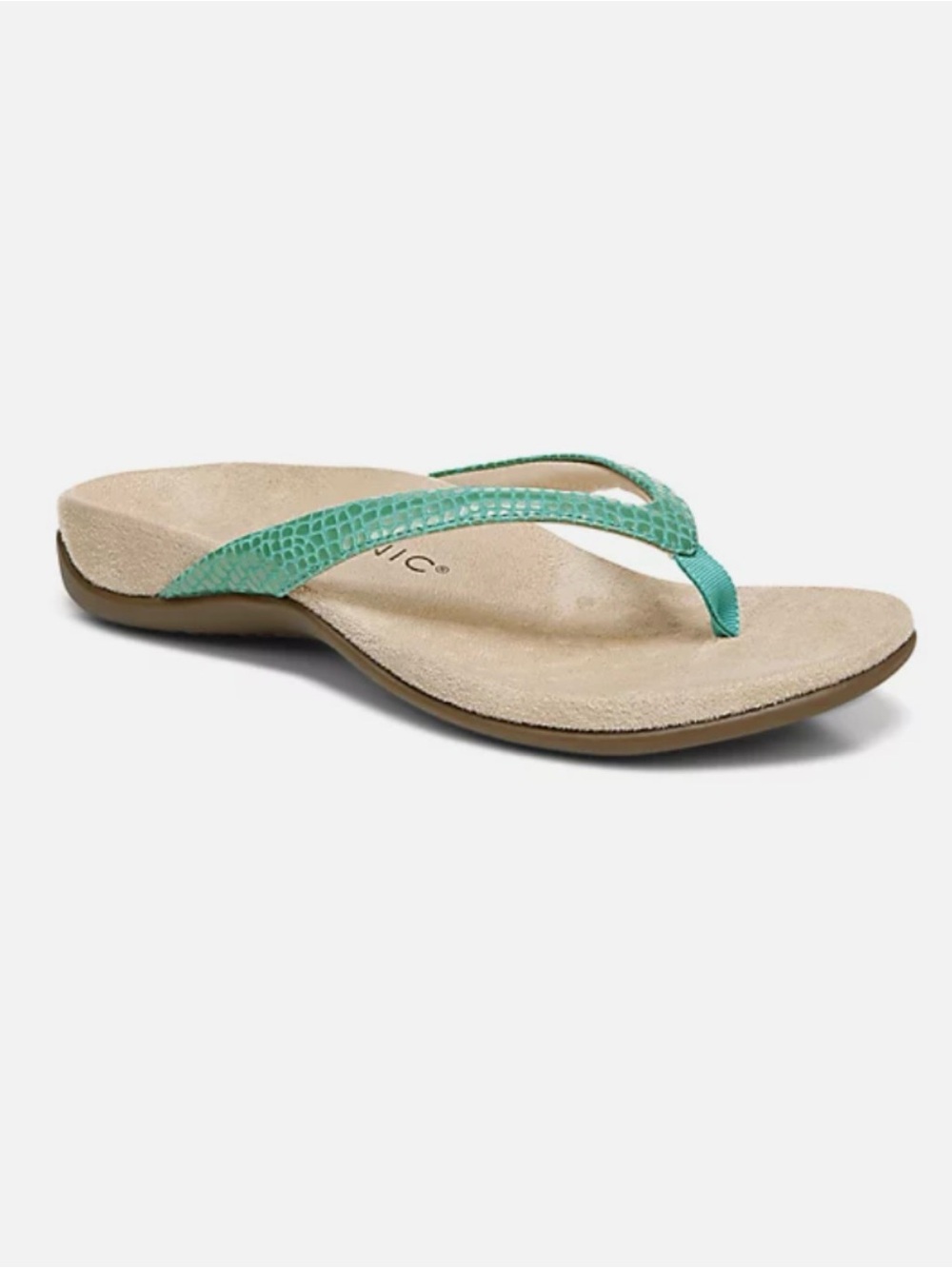 Vionic Dillon Toe-Post Supportive Sandal. Size 8. Green Leather. Comfortable.